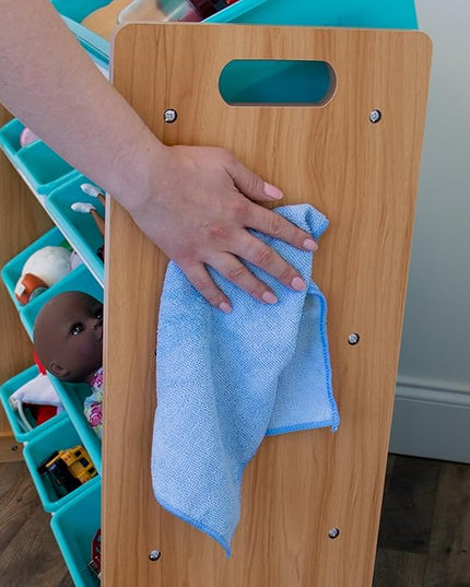 Humble Crew, Natural Wood/Aqua 12 Bin Toy Storage Organizer - LeafyLoom