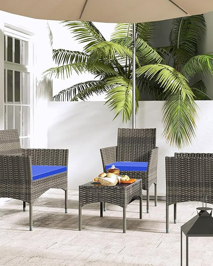 Patio Furniture, 4 Piece Conversation Set, Outdoor Wicker Rattan Table and Chairs, Sectional Sofa with Thick Cushion for Garden, Yard, or Porch, Light Brown - LeafyLoom