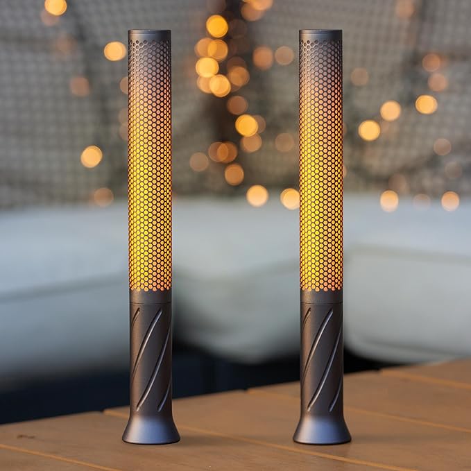 LED Candle Light, Cordless Table Lamp, Bedside Flame Lamp w/ 2 Modes, Rechargeable Candlestick, Modern Table Lamp w/ 2600 mAh Battery (Set of 2, Platinum Grey) - LeafyLoom