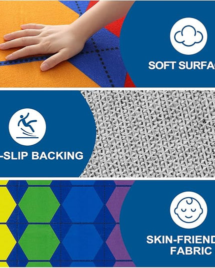 LIVEBOX Hexagon Kids Rug for Classroom, Washable Classroom Carpet for School, Nursery, Colorful Children's Classroom Area Rugs Non-Slip Playroom Mat for Daycare Learning,13'x7'5"(Seats-24) - LeafyLoom