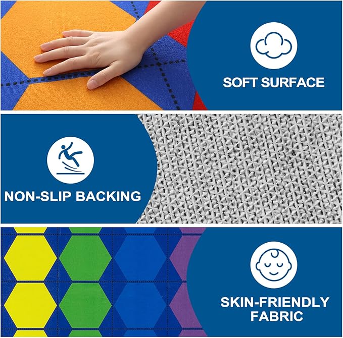 LIVEBOX Hexagon Kids Rug for Classroom, Washable Classroom Carpet for School, Nursery, Colorful Children's Classroom Area Rugs Non-Slip Playroom Mat for Daycare Learning,13'x7'5"(Seats-24) - LeafyLoom