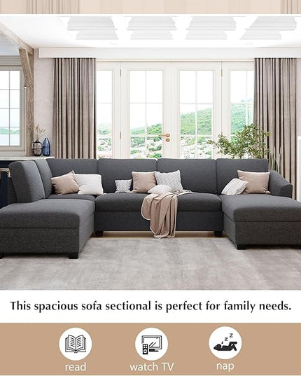 116.9" Modern Large U-Shape Sectional Sofa with Double Extra Wide Chaise Lounge, 4 Seat Oversized Upholstered Couch for Apartment, Home, Office, Living Room Furniture, Gray, 116.9 Inch - LeafyLoom