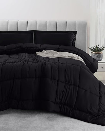 Utopia Bedding Queen Size Comforter Set with 2 Pillow Shams, Bedding Comforter Sets, Down Alternative Black Comforter, Soft and Comfortable, Machine Washable (Pack of 4) - LeafyLoom