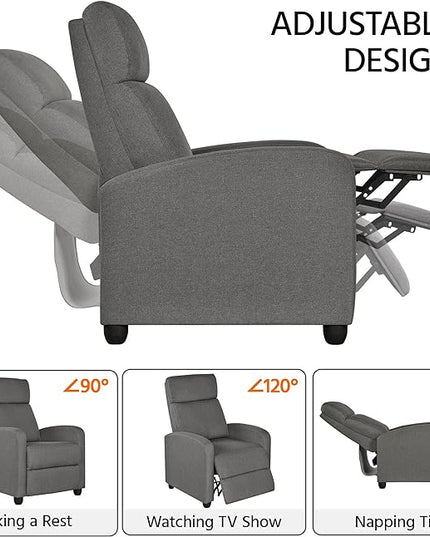 Yaheetech Fabric Recliner Chair Sofa Ergonomic Adjustable Single Sofa with Thicker Seat Cushion Modern Home Theater Seating for Living Room Matte Grey - LeafyLoom
