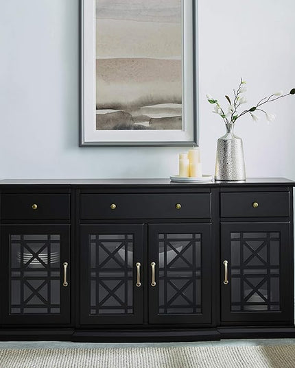 Walker Edison Modern Wood Glass-Buffet-Sideboard Living Entryway Serving Storage Cabinet Doors-Dining Room Console, 60 Inch, Black (AZU60LANFWBL) - LeafyLoom