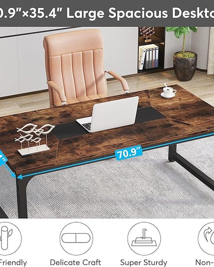 Tribesigns Modern Computer Desk, 70.8 x 35.4 inch Large Executive Office Desk Computer Table Study Writing Desk Workstation for Home Office,Rustic/Black - LeafyLoom