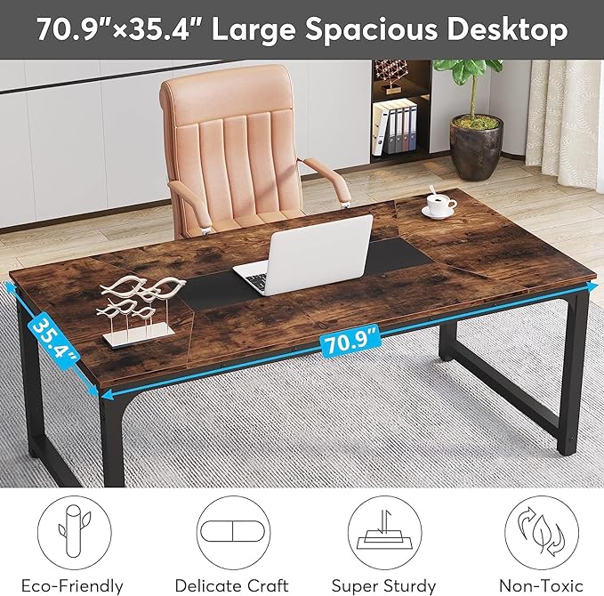 Tribesigns Modern Computer Desk, 70.8 x 35.4 inch Large Executive Office Desk Computer Table Study Writing Desk Workstation for Home Office,Rustic/Black - LeafyLoom