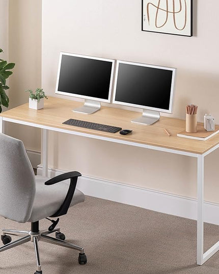 ZINUS Jennifer 63 Inch White Frame Desk / Computer Workstation / Office Desk / Easy Assembly, Natural - LeafyLoom