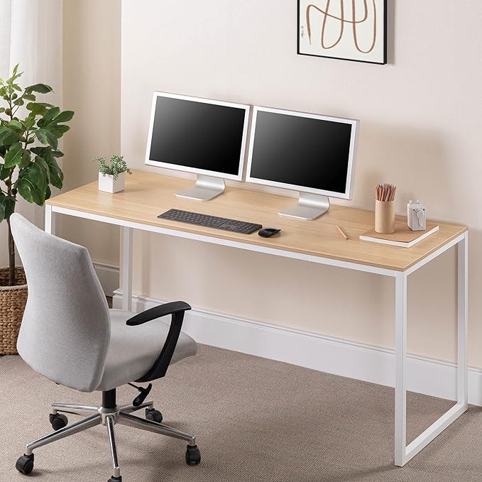 ZINUS Jennifer 63 Inch White Frame Desk / Computer Workstation / Office Desk / Easy Assembly, Natural - LeafyLoom