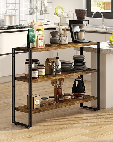 3-Tier Rustic Wood and Metal Industrial Bookcase - 40in, For Home Office, Bedroom, Kitchen, Bathroom - LeafyLoom