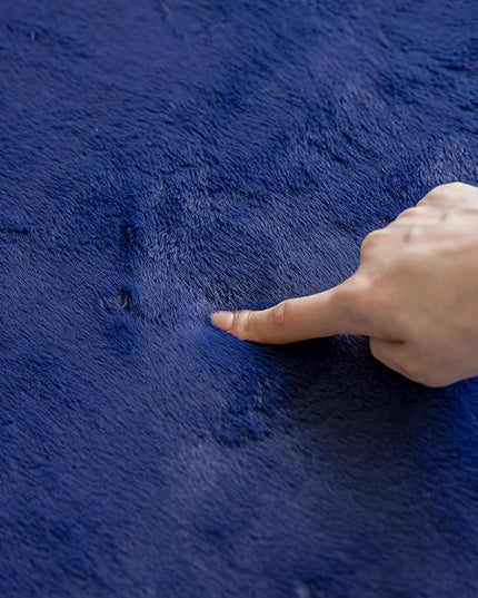Faux Rabbit Fur Rug - 1.18" Thick Soft Fluffy Area Rug, Non-Slip Memory Foam Crawling Mat, Dark Blue, 59"x59" - LeafyLoom