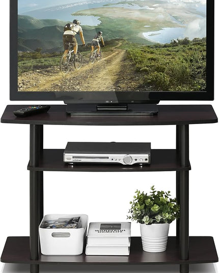 Furinno Turn-N-Tube No Tools 3-Tier Entertainment Center TV Stand for TV up to 32 Inch, Plastic Round Tubes, Dark Walnut - LeafyLoom