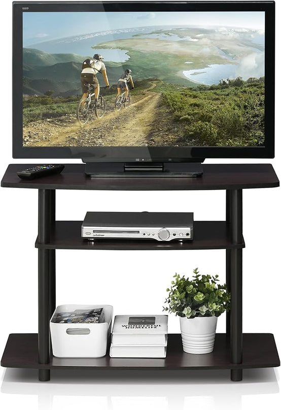 Furinno Turn-N-Tube No Tools 3-Tier Entertainment Center TV Stand for TV up to 32 Inch, Plastic Round Tubes, Dark Walnut - LeafyLoom