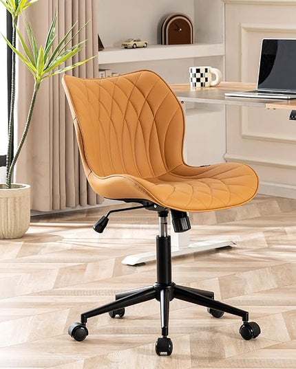 YOUNUOKE Office Desk Chair, Comfy Home Office Chairs, Small Comfortable Desk Chairs with Wheels, Armless PU Leather Chairs for Computer Conference, Camel - LeafyLoom