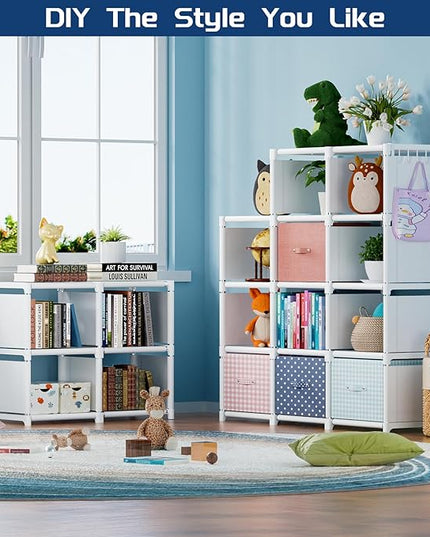 Mavivegue Book Shelf, 18 Cube Storage Organizer, DIY Bookcase, Metal Cube Bookshelf, Tall Book case for Bedroom, Living Room, Office, Closet Storage Organizer, Black Cubicle Storage Rack-White - LeafyLoom