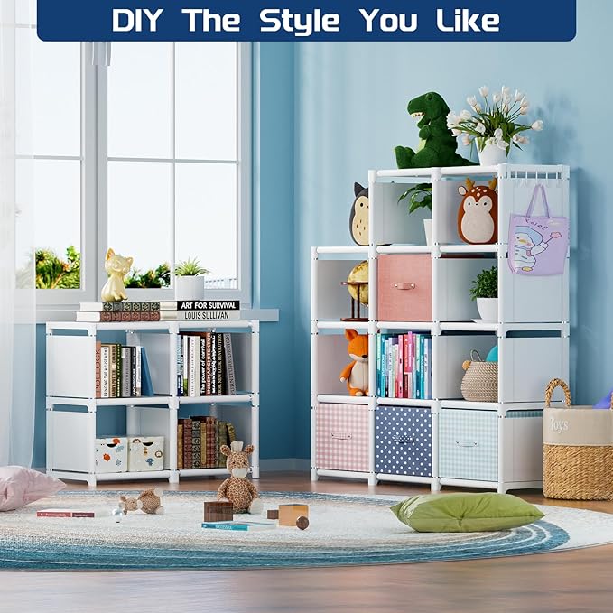 Mavivegue Book Shelf, 18 Cube Storage Organizer, DIY Bookcase, Metal Cube Bookshelf, Tall Book case for Bedroom, Living Room, Office, Closet Storage Organizer, Black Cubicle Storage Rack-White - LeafyLoom