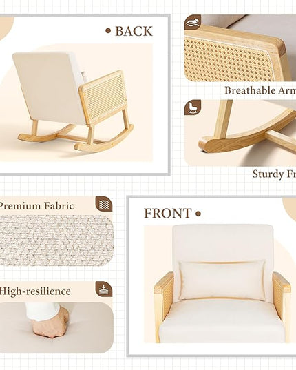 YESHOMY Mid-Century Accent Rocking Chair Set of 2 with Pillow Upholstered with Solid Frame & Breathable Armrest for Living Room, White - LeafyLoom