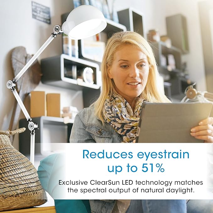 OttLite Pharmacy Adjustable LED Floor Lamp, Prevention Series - Designed to Reduce Eyestrain - 3-Point Adjustable Neck, 3 Brightness Settings with Touch Controls - Office Work, Reading & Studying - LeafyLoom
