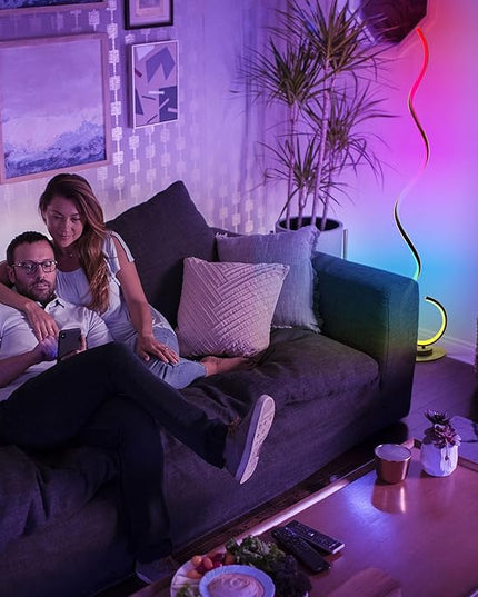 RGB Spiral Floor Lamp, Dimmable LED Floor Lamp with RGBW, Ultra Bright, Modern Standing Tall Lamp with Remote Reading Floor Lamp for Living Room Bedroom Office - LeafyLoom