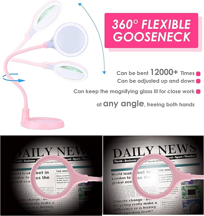 5X Magnifying Lamp,Lighted Magnifying Glass with Light and Stand Hands Free, Desk Magnifying Light, LED Magnifier Work Lamp for Women, Ladies, Kids Reading. - LeafyLoom