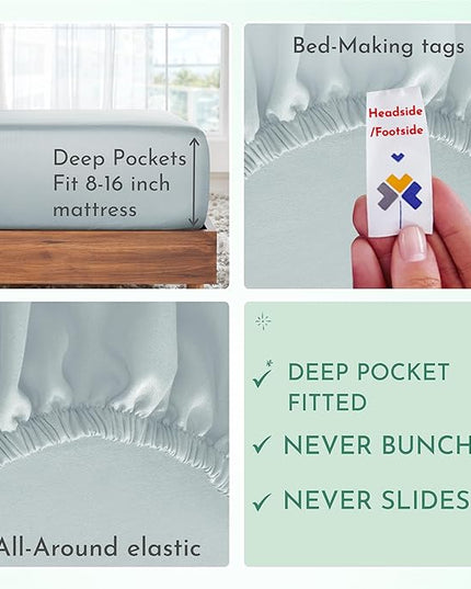 CALIFORNIA DESIGN DEN 5-Star Hotel 600 Thread Count 100% Cotton Sheets Set - Soft & Smooth Queen Sheet for Bed with Deep Pockets, Quality Beats Egyptian Cotton Sheets and Pillowcases (Seafoam) - LeafyLoom