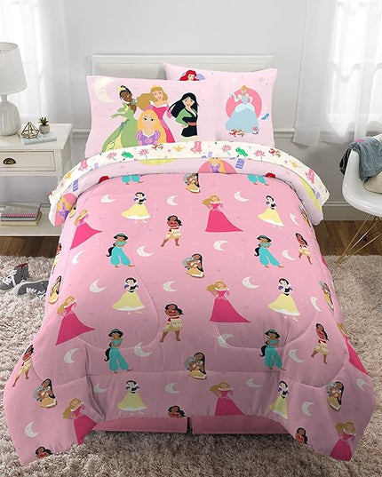 Franco Kids Bedding Super Soft Comforter and Sheet Set with Sham, 5 Piece Twin Size, Disney Princess - LeafyLoom