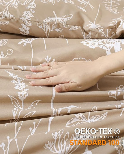JANZAA Twin Comforter Taupe Comforter Set Floral Comforter Set Bedding Set White Flower Printed Lightweight Comforter with 1 Pillow Case for All Season Using - LeafyLoom