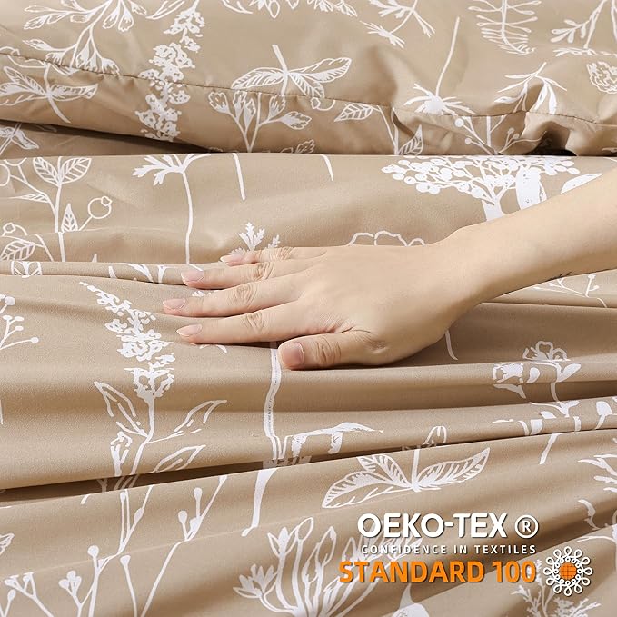 JANZAA Twin Comforter Taupe Comforter Set Floral Comforter Set Bedding Set White Flower Printed Lightweight Comforter with 1 Pillow Case for All Season Using - LeafyLoom