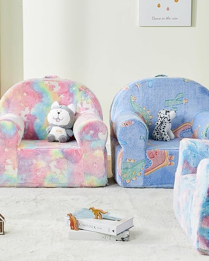 Toddler Chair Kids Plush Chair Sherpa Kids Chairs, Toddler Couch Bean Bag Chairs for Kids Gaming Chair for Kids Glow in The Dark, Rainbow Pink - LeafyLoom