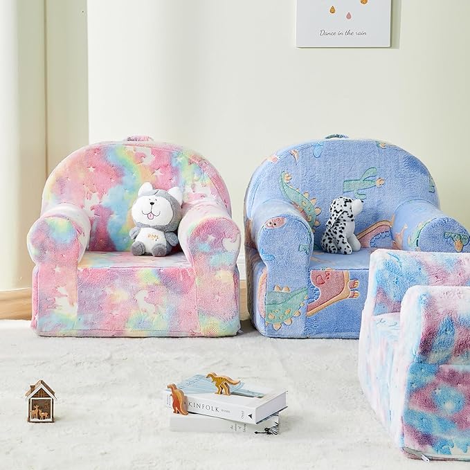 Toddler Chair Kids Plush Chair Sherpa Kids Chairs, Toddler Couch Bean Bag Chairs for Kids Gaming Chair for Kids Glow in The Dark, Rainbow Pink - LeafyLoom