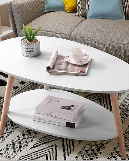 Maupvit Coffee Table-Oval Wood Table with Open Shelving for Storage and Display 2 Tier Sofa Table, Small Modern Furniture Living Room&Home Office-White - LeafyLoom