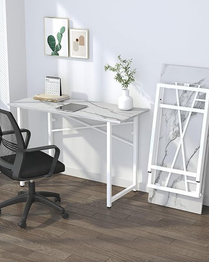 47 inch Folding Desk No Assembly Required, Writing Gaming Computer Camping Table, Home Office Desk, White Marble - LeafyLoom