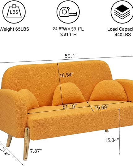 NicBex Sectional Couch Sofa with 3 Lumbar Pillows Teddy Velvet Cloud Couch for Living Room Furniture Sets with Wooden Legs, Modular Sofa for Living Room, Bedroom, Apartment,59.1" L, Orange - LeafyLoom