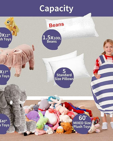 Aubliss Stuffed Animal Bean Bag Storage Chair (Royal Blue/White Striped, Medium (32'')) - LeafyLoom