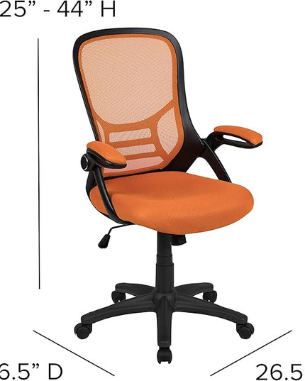 Flash Furniture Porter Mesh High Back Ergonomic Swivel Office Chair with Lumbar Support, Flip-Up Arms, Tilt Lock/Tilt Tension, Height Adjustable, Black/Black Frame - LeafyLoom