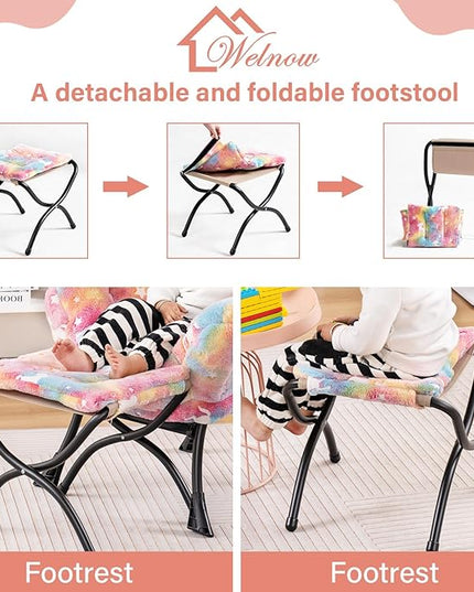 Welnow Toddler Kids Lazy Chair with Ottoman, Glow in The Dark Accent Comfy Lounge Children Armchair Couch with Removable Cover, Detachable Reading Chair with Footrest for Boy or Girl - LeafyLoom