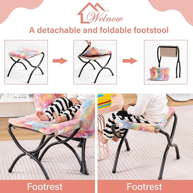 Welnow Toddler Kids Lazy Chair with Ottoman, Glow in The Dark Accent Comfy Lounge Children Armchair Couch with Removable Cover, Detachable Reading Chair with Footrest for Boy or Girl - LeafyLoom