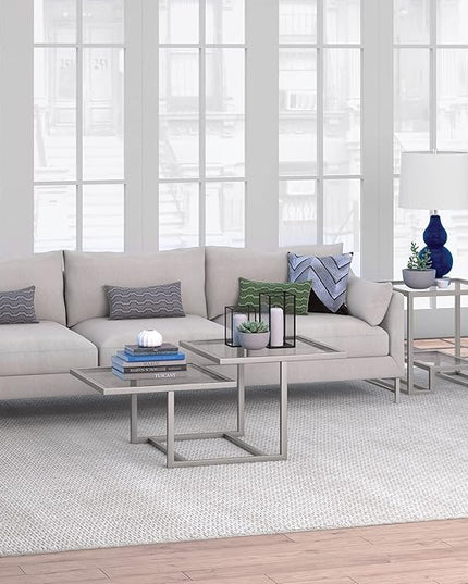 Henn&Hart 43" Wide Square Coffee Table in Nickel, Modern coffee tables for living room, studio apartment essentials - LeafyLoom