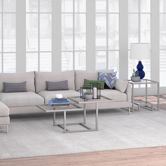 Henn&Hart 43" Wide Square Coffee Table in Nickel, Modern coffee tables for living room, studio apartment essentials - LeafyLoom