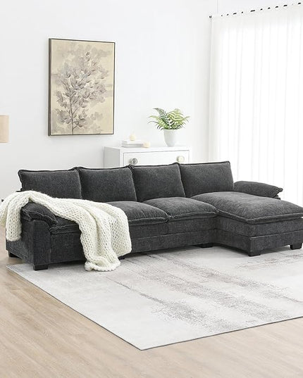 118" Sectional Sofa, L-Shaped Couch Set with Double Cushions and Chaise Lounge, 5-seat Upholstered Indoor Furniture for Living Room, Apartment, Office, 118inch, Gray - LeafyLoom