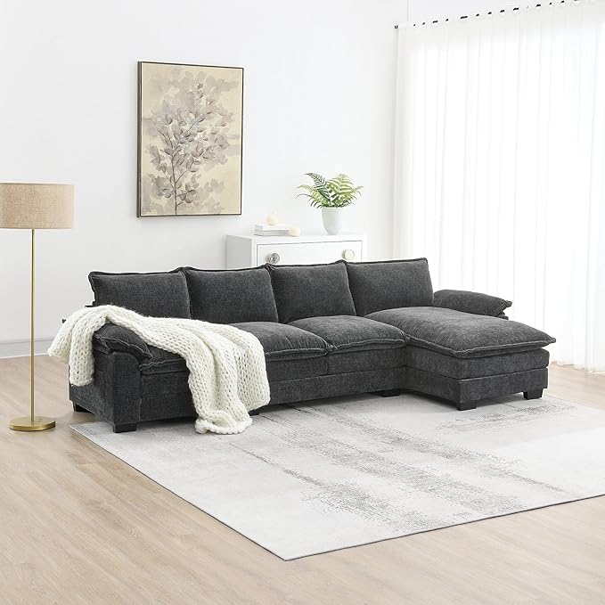 118" Sectional Sofa, L-Shaped Couch Set with Double Cushions and Chaise Lounge, 5-seat Upholstered Indoor Furniture for Living Room, Apartment, Office, 118inch, Gray - LeafyLoom