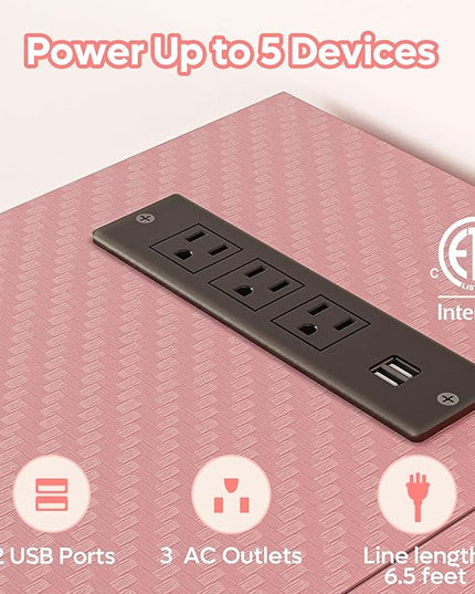 Bestier L Shaped Gaming Desk with Power Outlets,58 LED Small Corner Desk with Reversible Storage Shelves,Pink Computer Desk with Headset Hooks Desk for Living Room and Dormitory - LeafyLoom