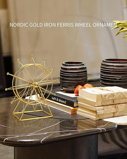 Gold Ferris Wheel Decorations for Office Bookshelf Decor, Home Decor Living Room Shelf- Spinning Ferris Wheel for Gift Birthday Thanksgiving Valentine's Day - LeafyLoom