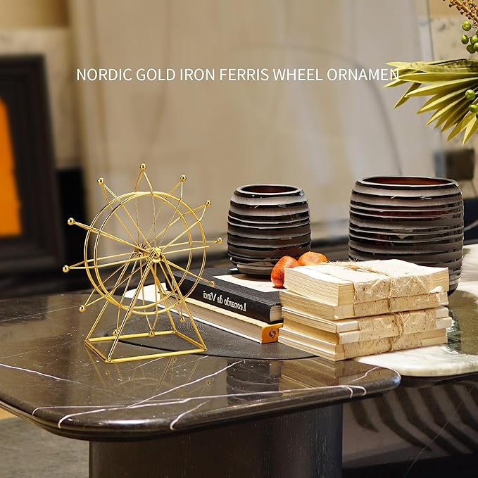 Gold Ferris Wheel Decorations for Office Bookshelf Decor, Home Decor Living Room Shelf- Spinning Ferris Wheel for Gift Birthday Thanksgiving Valentine's Day - LeafyLoom