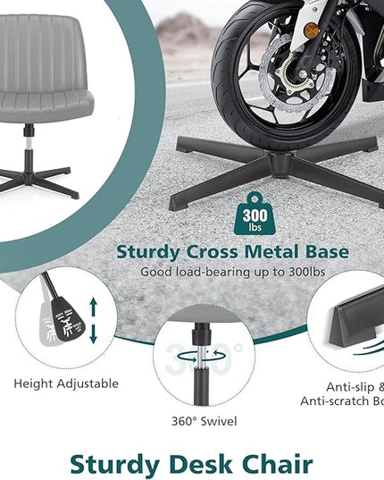 OLIXIS Cross Legged Armless Wide Adjustable Swivel Padded Home Office Desk Chair, Silver - LeafyLoom