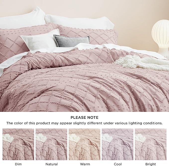 Bedsure Twin/Twin XL Comforter Set - Dusty Rose Boho Twin Extra Long Comforter Set for College, Shabby Chic Dorm Bedding Set, 2 Pieces Modern Farmhouse Bed Set, includes 1 Pillow Sham - LeafyLoom