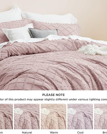 Bedsure King Size Comforter Set - Dusty Rose Boho Comforter, Tufted Shabby Chic Bedding Comforter Set, 3 Pieces Vintage Farmhouse Bed Set for All Seasons, Fluffy Soft Bedding Set with 2 Pillow Shams - LeafyLoom