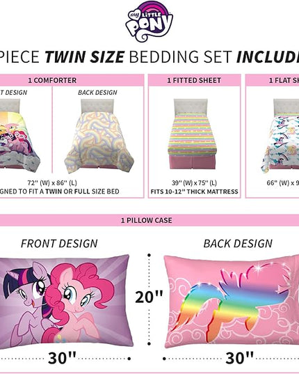 Franco Kids Bedding Super Soft Microfiber Comforter and Sheet Set, 4 Piece Twin Size, My Little Pony - LeafyLoom
