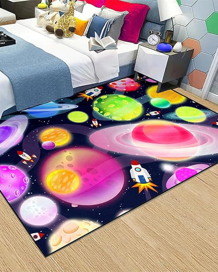 Solar System Rug - Space Rug Galaxy Area Rugs for Kids Bedroom Kids Play Rug Outer Space Carpet Space Rug for Boys Room Planet Carpet for Kids Space Themed Bedroom Decor,4'×5' - LeafyLoom