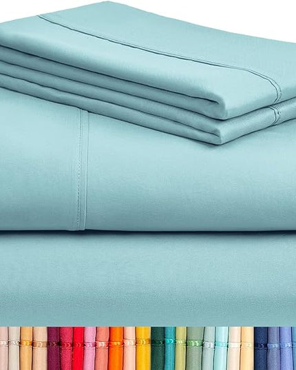 LuxClub 4 PC Sheet Bed Sheets Deep Pockets 18" Eco Friendly Wrinkle Free-Kids-Fitted Sheets Machine Washable Hotel Bedding Silky Soft - Aqua Twin XL - LeafyLoom